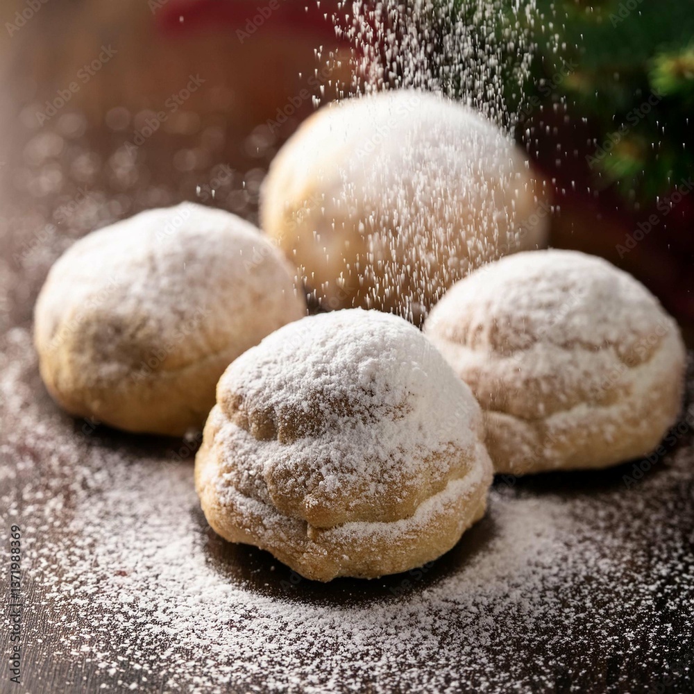 Snowball cookies dusted in powdered sugar Snowball cookies dusted in powdered sugar