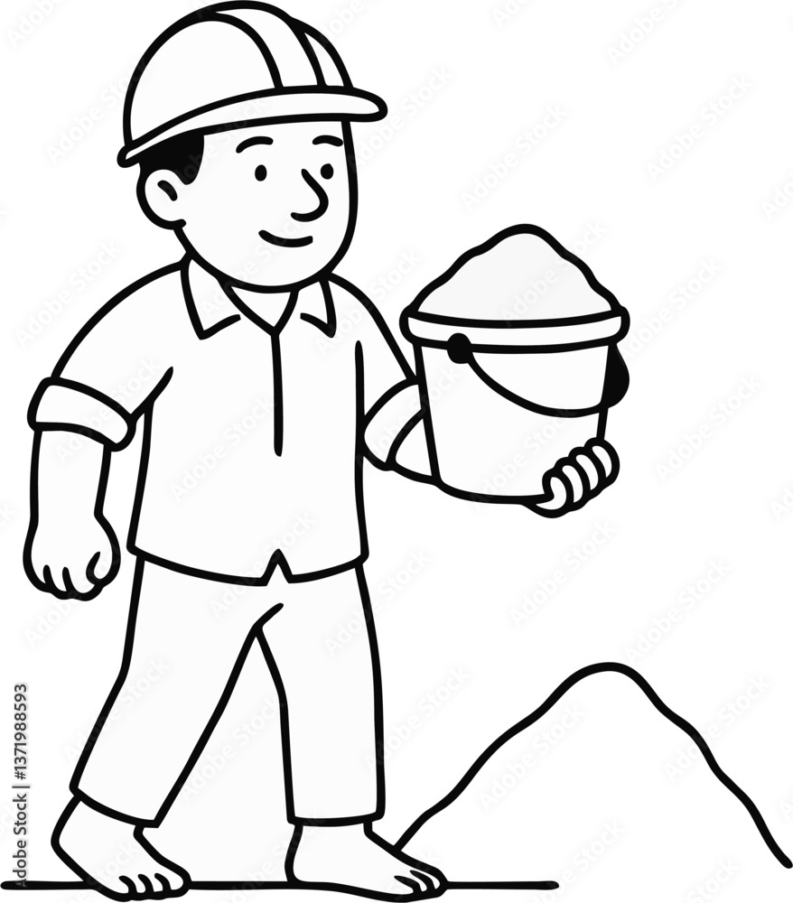 Sand Miner with Bucket – Riverbed Manual Labor Vector Sand Miner with Bucket – Riverbed Manual Labor Vector