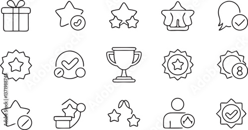 Collection of icons representing gifts, stars, success, and achievements