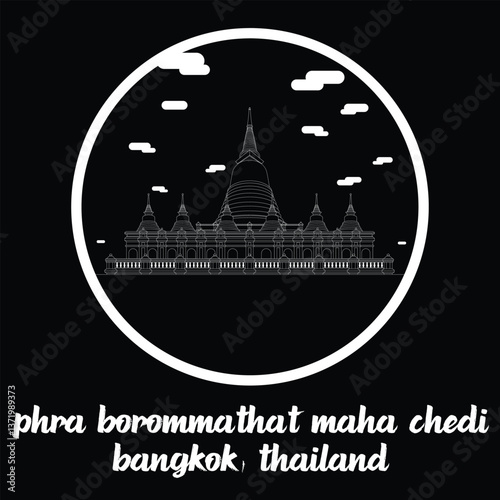 Circle Icon Phra Borommathat Maha Chedi. Vector illustration
