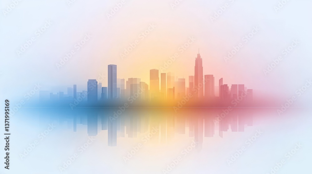 Fototapeta premium Stunning city skyline reflected in calm water, breathtaking urban panorama