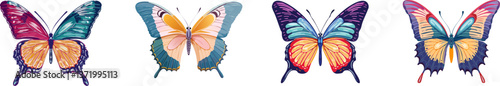 Wings of wonder: A vibrant display of butterflies in full, spread-winged glory, a stunning spectacle of delicate patterns and captivating colors.