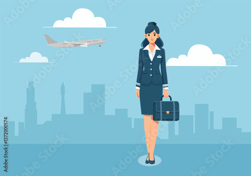 Beautiful flight attendants who serve passengers