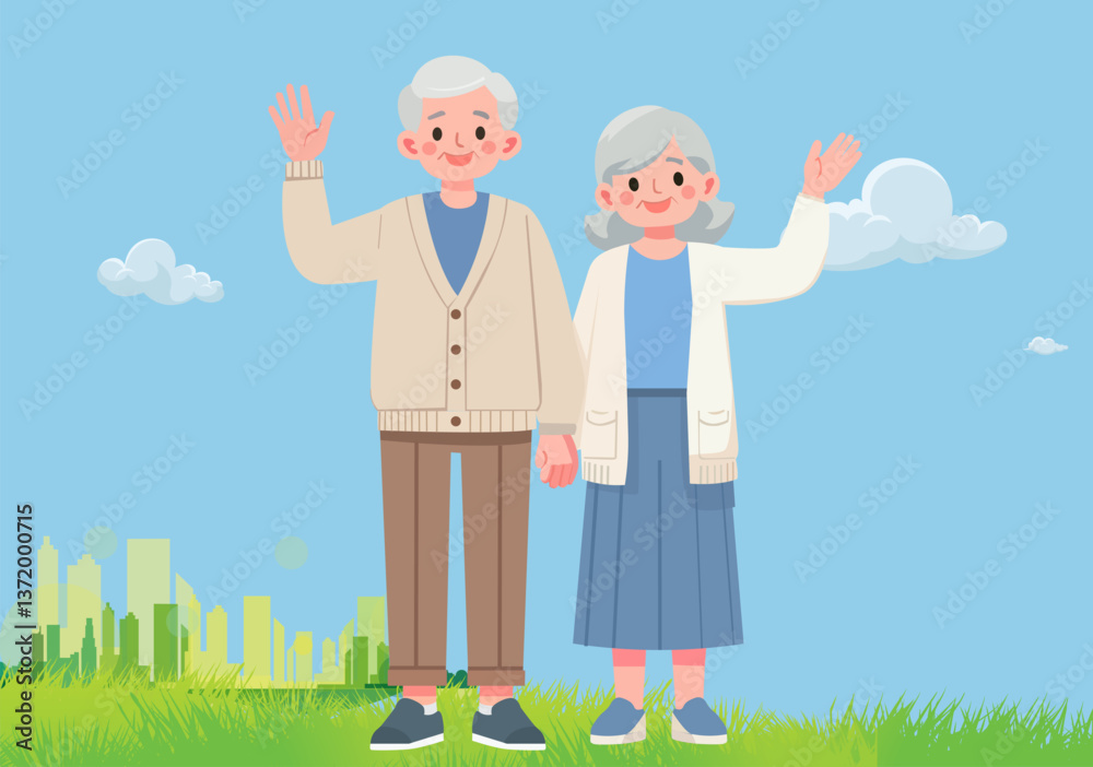 Grandpa and grandma waved their hands in joy. Grandpa and grandma waved their hands in joy.