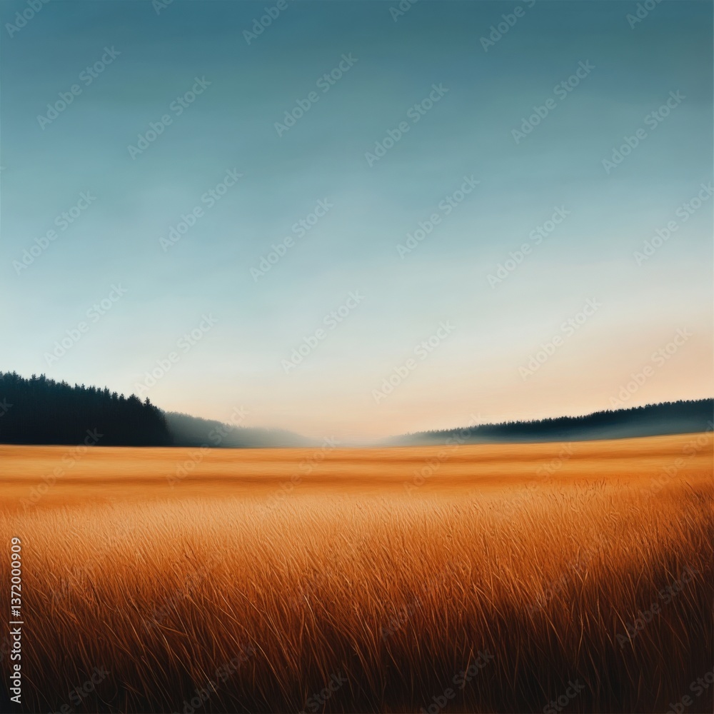Golden wheat field and distant forest Golden wheat field and distant forest