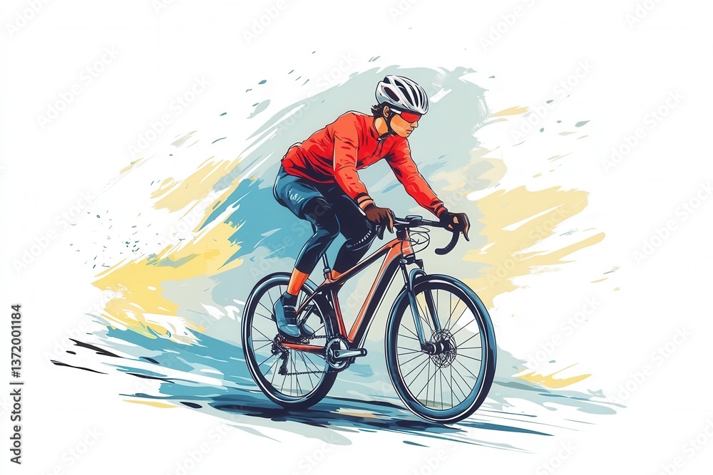 Fototapeta premium Man riding a bicycle, enjoying the freedom of cycling in a dynamic sport setting