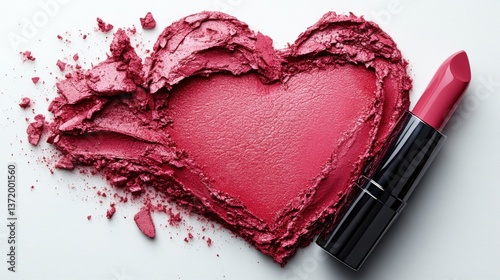 Heart Shape Drawn with Pink Lipstick Isolated on White Background