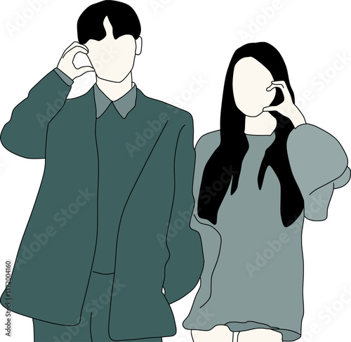 man and woman with hands forming love cheeks