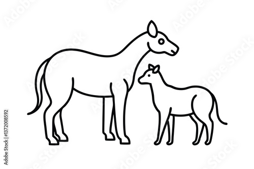 Horse and Foal Line Art Equine Mother and Baby