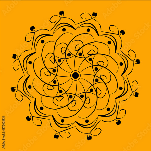 yellow colors background for black colors mandala art vector 
