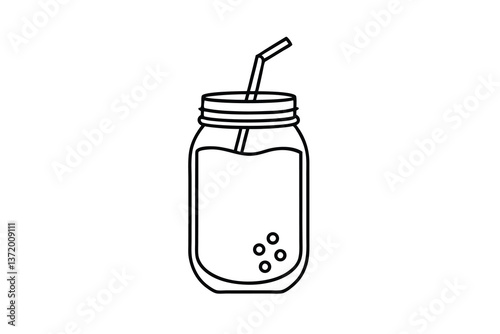 Mason Jar Drink Beverage Refreshment Summer Straw Bubbles Cold