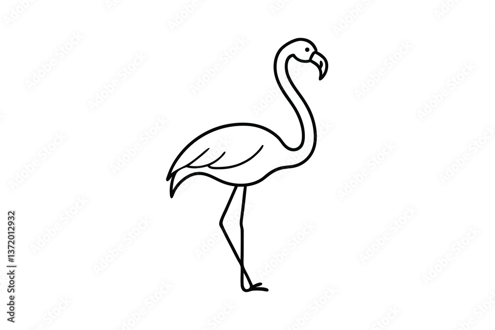 Fototapeta premium Elegant Flamingo Line Art Simple Bird Drawing Illustration