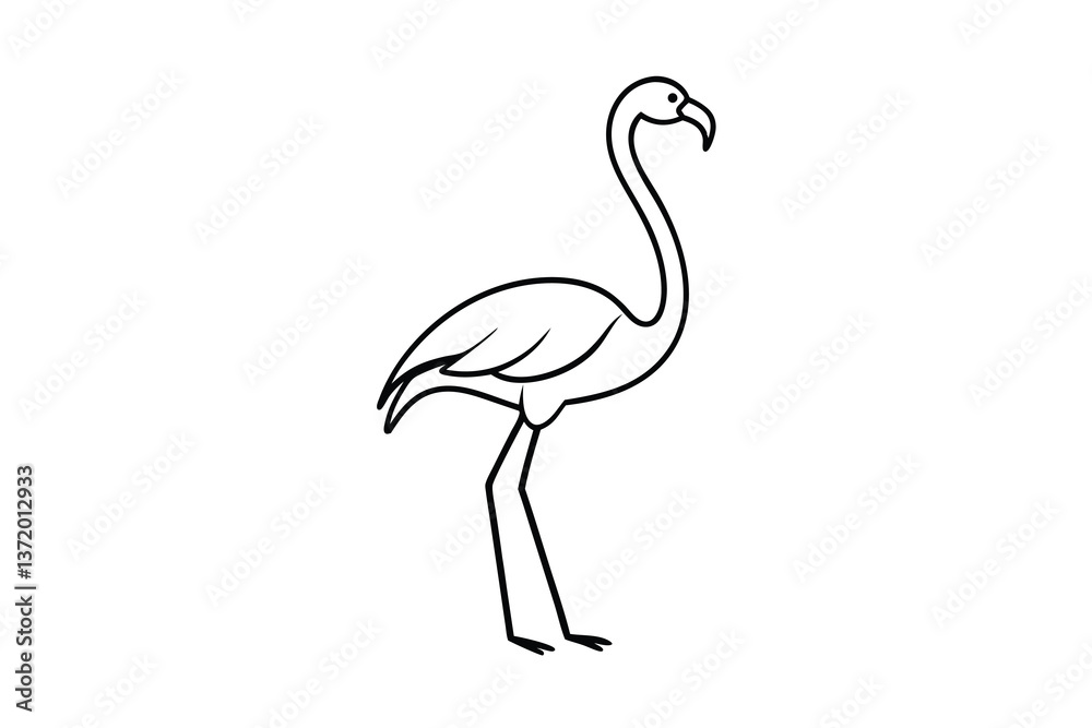 Obraz premium Elegant Flamingo Line Art Bird, Nature, Wildlife, Vector, Graphic, Design, Illustration, Animal, Ske