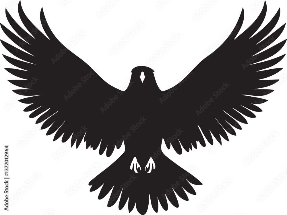 Obraz premium Black flat silhouette vector icon, A large eagle spreading its wings before taking flight
