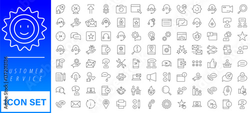 Customer Service and Support - Outline Icon Collection. Thin Line Set contains such Icons as Online Help, Helpdesk, Quick Response, Feedback and more. Simple web icons set 