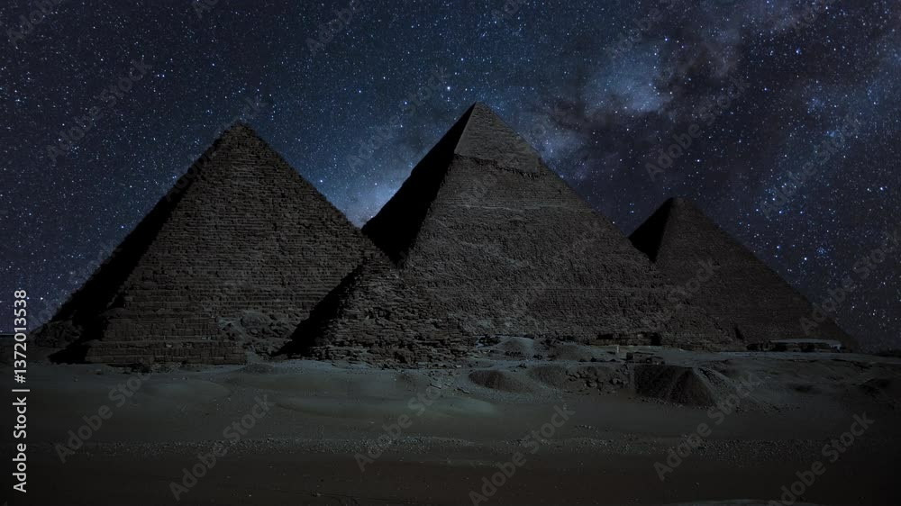 Egypt Great Pyramid of Giza and Milky Way Galaxy in the Night Sky ...