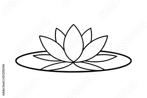 Water Lily Pond Simple Line Art Botanical Illustration