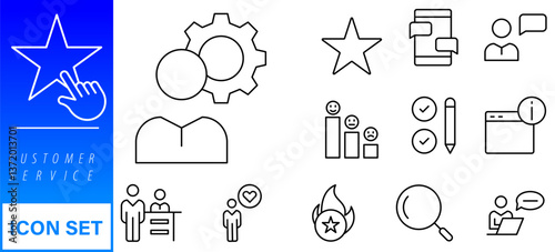Customer Service and Support - Outline Icon Collection. Thin Line Set contains such Icons as Online Help, Helpdesk, Quick Response, Feedback and more. Simple web icons set 