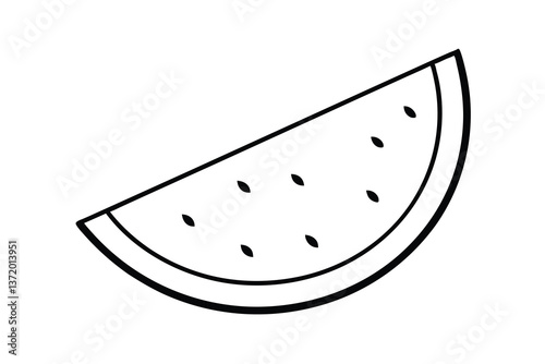 Summer Watermelon Slice Simple Black Line Drawing Illustration