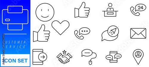 Customer Service and Support - Outline Icon Collection. Thin Line Set contains such Icons as Online Help, Helpdesk, Quick Response, Feedback and more. Simple web icons set 