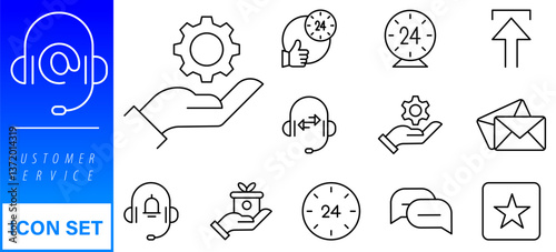 Customer Service and Support - Outline Icon Collection. Thin Line Set contains such Icons as Online Help, Helpdesk, Quick Response, Feedback and more. Simple web icons set 