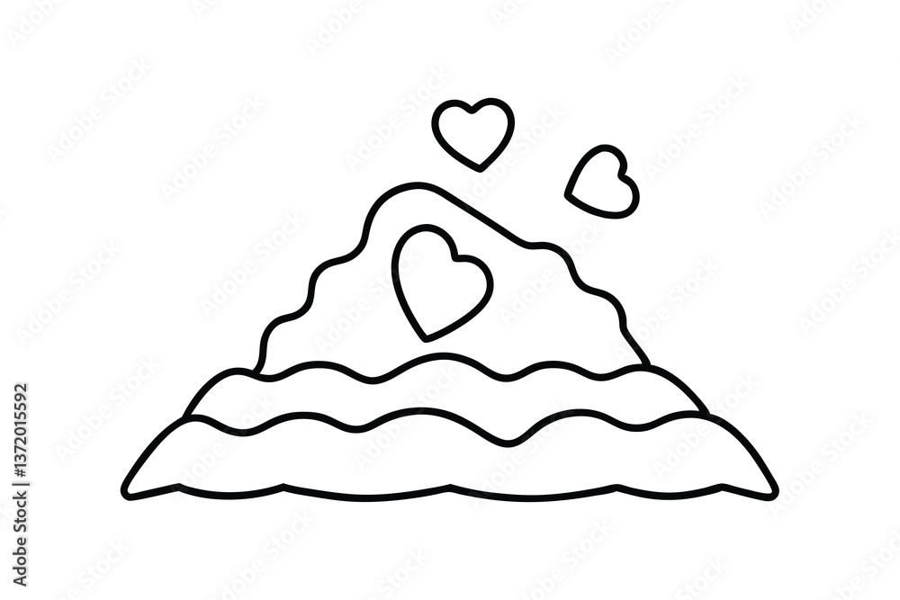 HeartShaped Mountain Landscape with Three Floating Hearts