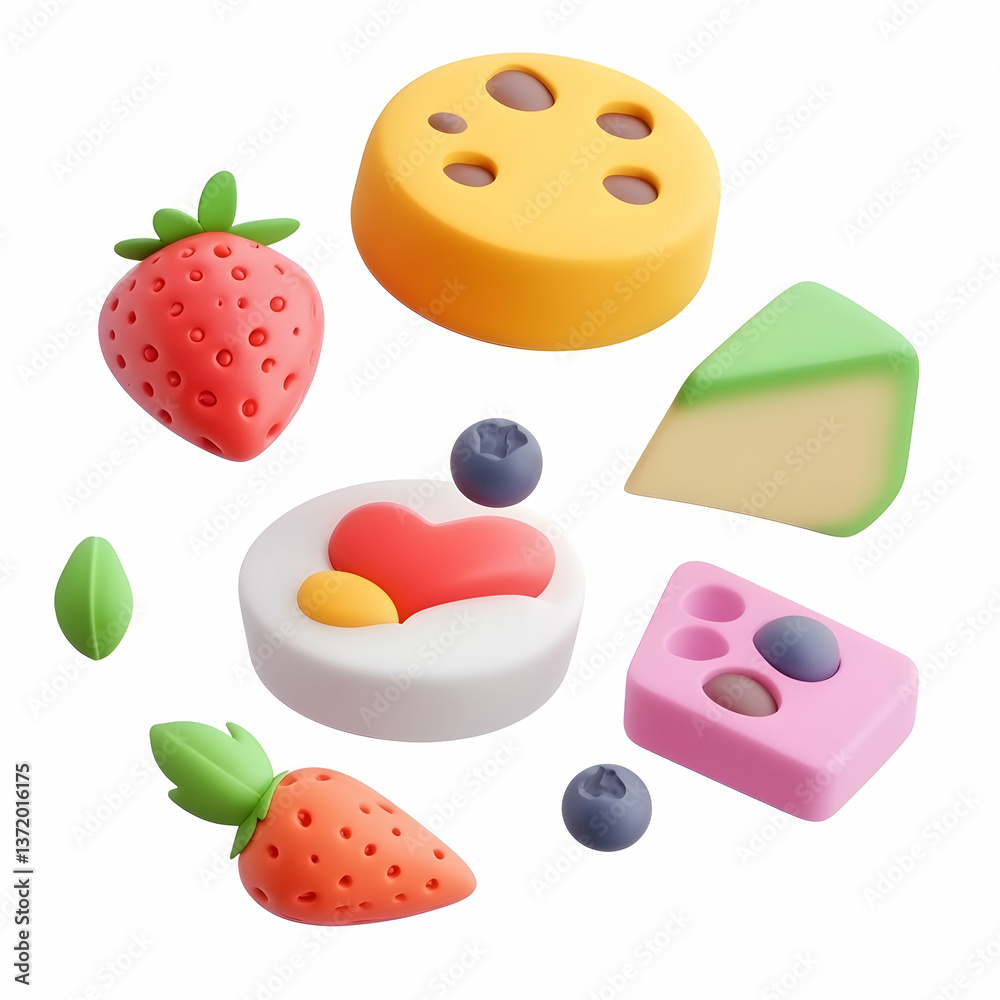 Fototapeta premium 3D Food Icon Set – Tasty and Realistic