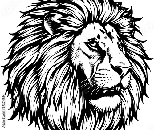 Lion in vintage engraving style. Detailed monochrome vector illustration of a majestic wild cat.