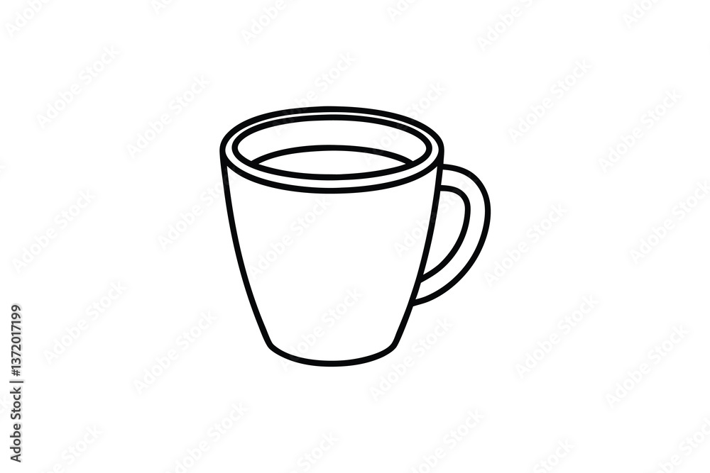Simple Line Drawing of a Coffee Mug, Hot Beverage, Drinkware Simple Line Drawing of a Coffee Mug, Hot Beverage, Drinkware