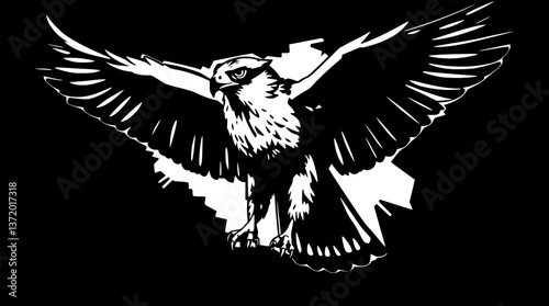 Engraved falcon illustration. Vintage monochrome vector of a dynamic bird of prey.