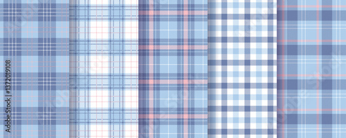 Plaid background. Tartan seamless pattern. Lumberjack check tablecloth. Flannel blue purple texture. Gingham fabrics. Shirt textile. Buffalo abstract design. Vichy cloth prints. Vector illustration