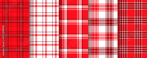 Checkered pattern. Plaid seamless background. Set retro tartan textile prints. Gingham buffalo red texture. Picnic kitchen table cloth. Geometric tablecloth design. Vector illustration. Vichy backdrop