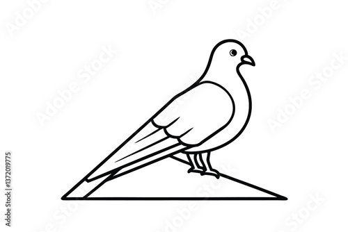 Simple Line Drawing of a Pigeon Perched on a Roof