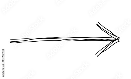 まっすぐな右向き矢印の手描き線画アイコン 複数の線が重なったモノクロのベクターイラスト