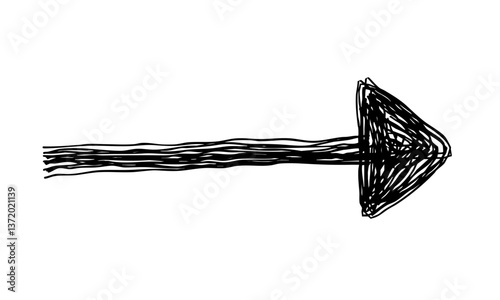 黒い矢印の手描き線画アイコン 複数の線が重なったモノクロのベクターイラスト