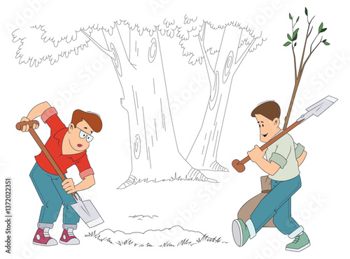 Man going to plant tree.