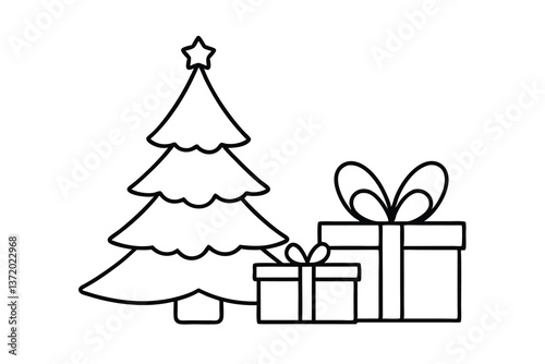Christmas Tree with Presents, Festive Holiday Gifts, Winter Season