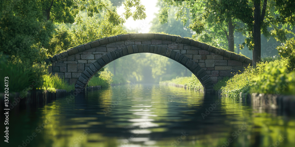 Fototapeta premium Historic Stone Bridge Arching Over a Tranquil River for Architectural Design, Landscape Projects, and Cultural Heritage Preservation