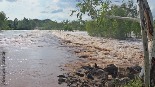 Cloncurry River in flood flooded, outback Australia Western Queensland, climate weather rain rainfall
