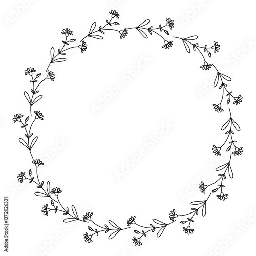 Wild Flowers Wreath, Vector illustrations, line style floral frame