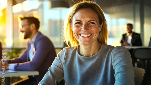 Wallpaper Mural Confident businesswoman spearheading a team discussion in a contemporary office setting. Torontodigital.ca