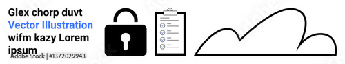 Secure padlock, checklist clipboard, and cloud outline emphasize data protection, secure storage, and organization. Ideal for cybersecurity, privacy, storage, data audit access control cloud