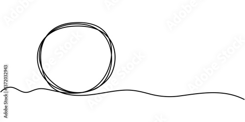 One continuous line illustration of a round frame, isolated on white background. Line art of round frame, Continuous one line circle, Hand drawn circle frame on white background, continuous frame.