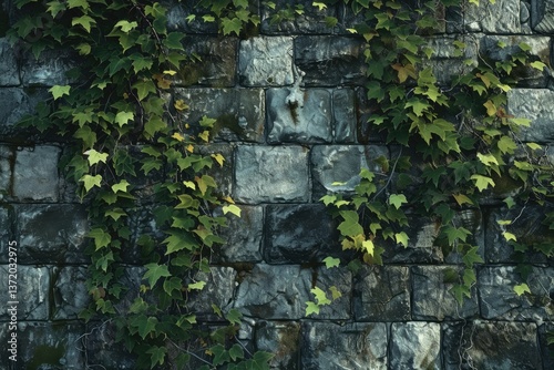 Flawless Image of Old Stone Wall with Leaves