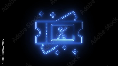 Glowing neon coupon code icon isolated on black background. HD Video motion graphic animation