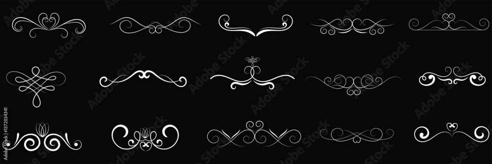 Calligraphy ornate frame elements. Vintage and filigree decoration. Ornate frames, scroll swirls element. divider vintage invitation. filigree scroll element .EPS 10 . 
