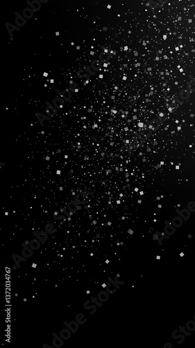 Elegant phone wallpaper featuring floating white and grey pixel dust on a deep black background.

