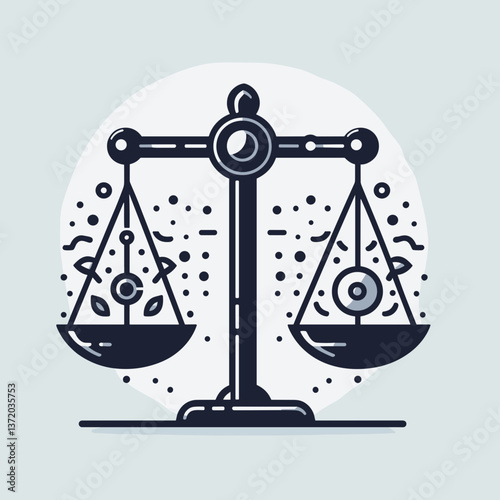 Illustration of balance scales symbolizing justice in monochrome style