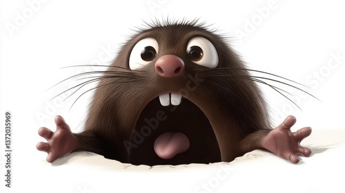 Cute Animated Mole Character Surprised with Big Eyes and Open Mouth