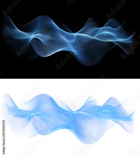 Blue energy frequency wave with curved lines and light distortion isolated on transparent background